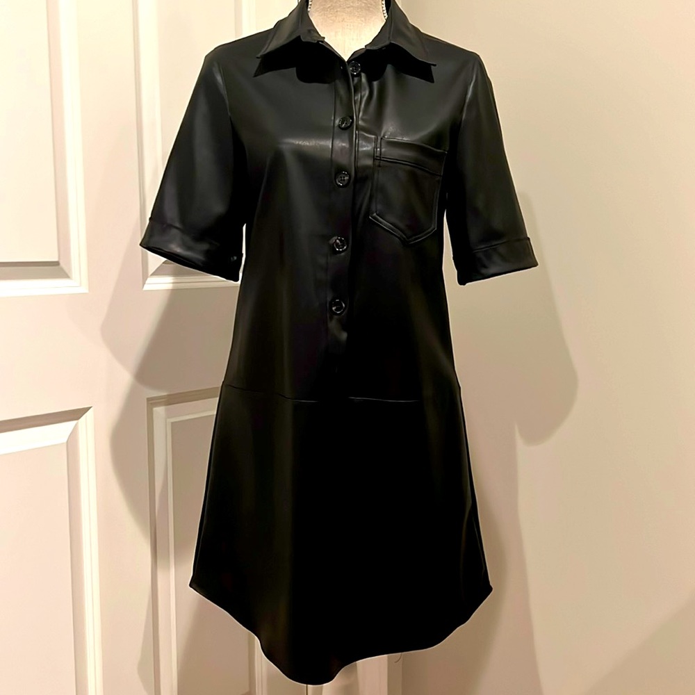 THML BLACK FAUX LEATHER SHIFT DRESS